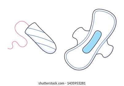 Feminine sanitary pad napkin and hygienic cotton tampon isolated