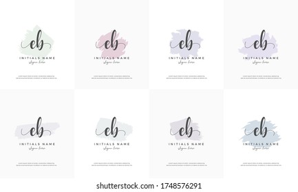 letra de conjunto femenina EB E B Plantilla de diseño del logotipo de escritura a mano inicial con forma abstracta y pincel pastel.