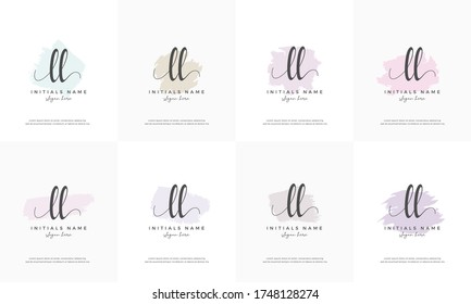 feminine set letter LL L Initial handwriting logo design template with abstract shape and pastel brush.