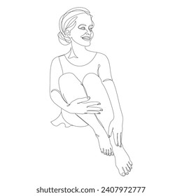 Feminine silhouette in modern continuous line style. The girl is slim and beautiful. Lady suitable for aesthetic decoration, posters, stickers, logo. Vector illustration.