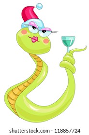 feminine snake in the cap and with a glass of