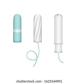 Feminine Tampon, Tampon In Plastic Pack, Swab With Applicator. Menstruation Days. Vector Illustration A White Background For Your Design