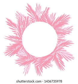 Feminine tropical palm leaves. Circle frame background. Summer vector illustration. Template for cards, ads and banners.