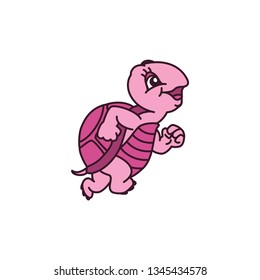 feminine turtle running, cartoon vector illustration