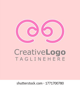 Logotipo vectorial femenino relevante para la cosmética, belleza y moda con las iniciales "CO" o "CD" o "OD" formando ilustraciones oculares rosas.