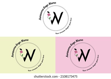 Feminine W Letter logo, modern minimalistic and floral badge templates for branding, identity, boutique, salon vector. Simple floral W Letter Logo Design Vector.