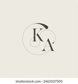 feminine wedding style beautifull monogram initial letter elegant line concept KA