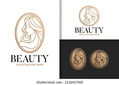 Feminine woman beauty gold logo design