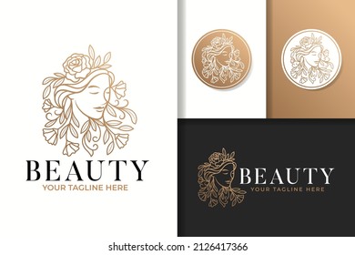 Feminine woman beauty natural logo and icon vector template
