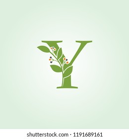 Feminine Y Letter Logo, Green Leaf florist design