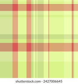 Femininity textile tartan seamless, cell background plaid vector. Cultural fabric check pattern texture in lime and orange color.