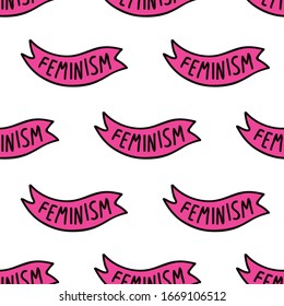 feminism banner seamless doodle pattern, vector illustration