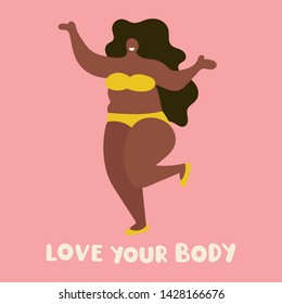 Feminism concept. Love your body.  Hand drawn vector illustration with lettering. Best for greeting card, t shirt, print, stickers, posters design.