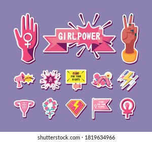 feminism detailed style bundle of icons design international movement theme Vector illustration