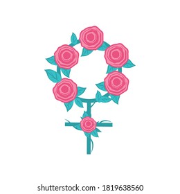 feminism female gender with roses detailed style icon design international movement theme Vector illustration