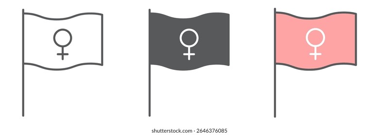 Feminismo ícone da bandeira coleção, sexismo e feminismo, direitos das mulheres bandeira sinal vetor conjunto gráficos, traço editável ícone linear, eps 10