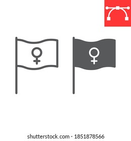 Feminism flag line and glyph icon, sexism and feminism, women rights flag sign vector graphics, editable stroke linear icon, eps 10