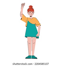 Feminism. girl power. angry woman raised her hands and protests. girl at the rally. Flat vector illustration isolated on white background.