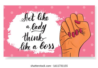 Feminism, girl power concept. Female revolution, strike, protest. Vector stock illustration templates with lettering design for card, poster, flyer, banner, badge, postcard, t-shirt, print.