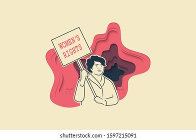 Feminism, girl power, International Women's Day concept. women protesting and vindicating their rights. Women empowerment. Paper cut Vector illustration.