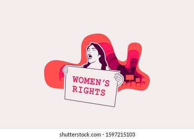 Feminism, girl power, International Women's Day concept. women protesting and vindicating their rights. Women empowerment. Paper cut Vector illustration.