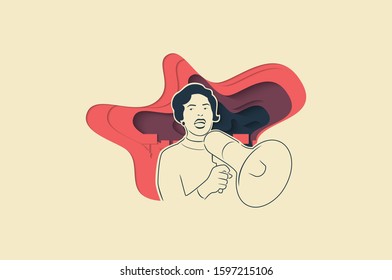 Feminism, girl power, International Women's Day concept. women protesting and vindicating their rights. Women empowerment. Paper cut Vector illustration.