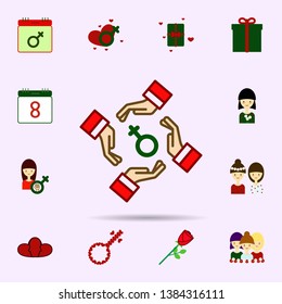 Feminism, hand, woman symbol, group color icon. Universal set of 8 march for website design and development, app development