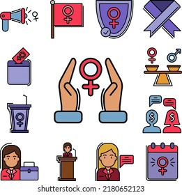 feminism, hands, female icon in a collection with other items