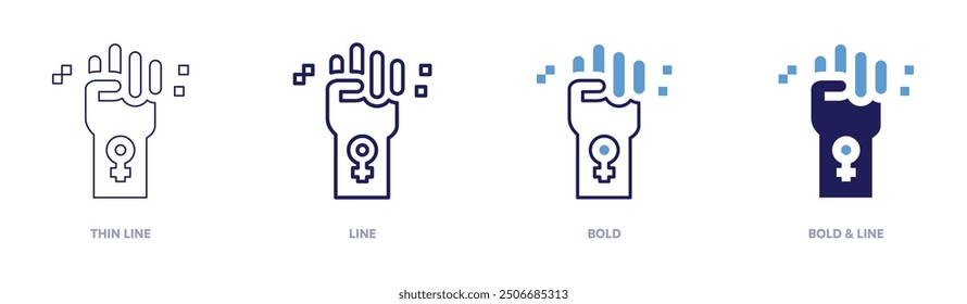 Feminism icon in 4 different styles. Thin Line, Line, Bold, and Bold Line. Duotone style. Editable stroke.