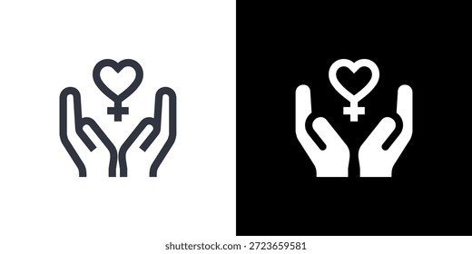 Feminismus-Ikonenkonzept mit flachem schwarz-weißem Hintergrund. Vektorgrafik.
