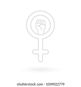 Feminism icon. Female gender symbol with raised fist. Flat and minimal design. Vector illustration