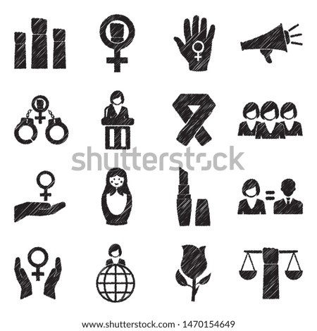 Feminism Icons. Black Scribble Design. Vector Illustration.