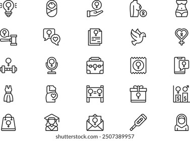 Feminism icons collection is a vector illustration with editable stroke.