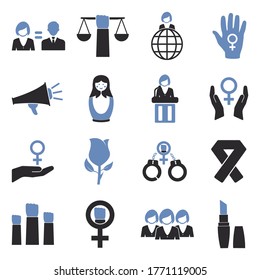 Feminism Icons. Two Tone Flat Design. Vector Illustration.