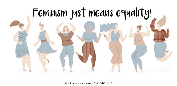 Feminism illustration with dancing women, equal rights design