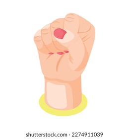 Feminism isometric icon with female fist on white background 3d vector illustration