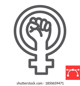 Feminism line icon, fist and protest, women resist sign vector graphics, editable stroke linear icon, eps 10