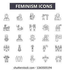 Feminism line icons for web and mobile design. Editable stroke signs. Feminism  outline concept illustrations