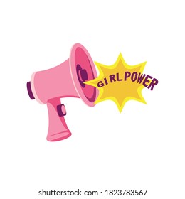 feminism megaphone with girl power text. Detailed style icon design for international movement theme. Vector illustration.