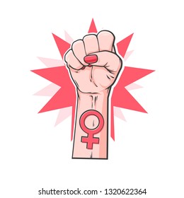 Feminism power, women pawer, vector realistic sketch of woman hand, vector illustration, women resist symbol, woman fist up