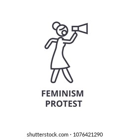 feminism protest thin line icon, sign, symbol, illustation, linear concept, vector 