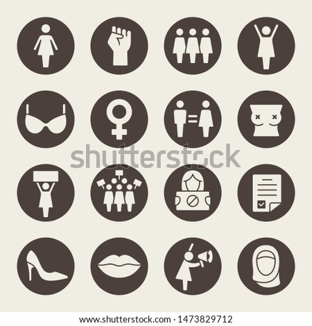 Feminism related vector icon set