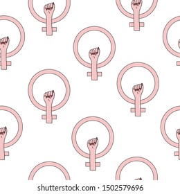 Feminism seamless pattern. Girl power symbol. Stock vector illustration