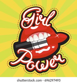 Feminism slogan with gothic lettering Girl Power. Woman motivational quote, slogan, saying. T-shirt apparels print tee graphic design. Vector illustration