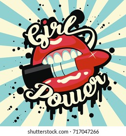 Feminism slogan with grunge street lettering Girl Power. Woman motivational quote, slogan, saying. T-shirt apparels print tee graphic design. Vector illustration