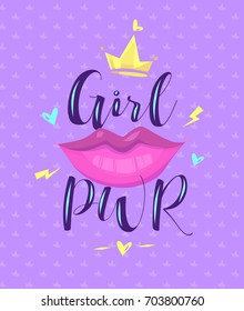 Feminism slogan with hand drawn lettering girl power