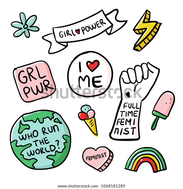 Feminism Slogan Patches Vector 80s Style Stock Vector Royalty Free