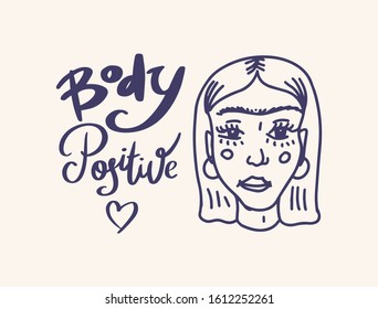  Feminism slogan in vintage style. Girl power and body positive concept. Motivational Quote. Women s rights. Lettering phrase. Sticker for posters and cards. Doodle icon. Hand drawn sketch.