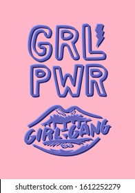  Feminism slogan in vintage style. Girl power and body positive concept. Motivational Quote. Women s rights. Lettering phrase. Sticker for posters and cards. Doodle icon. Hand drawn sketch.