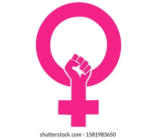 
Feminism Symbol Depicting A Raised Hand And Fist Clenched In A Circle